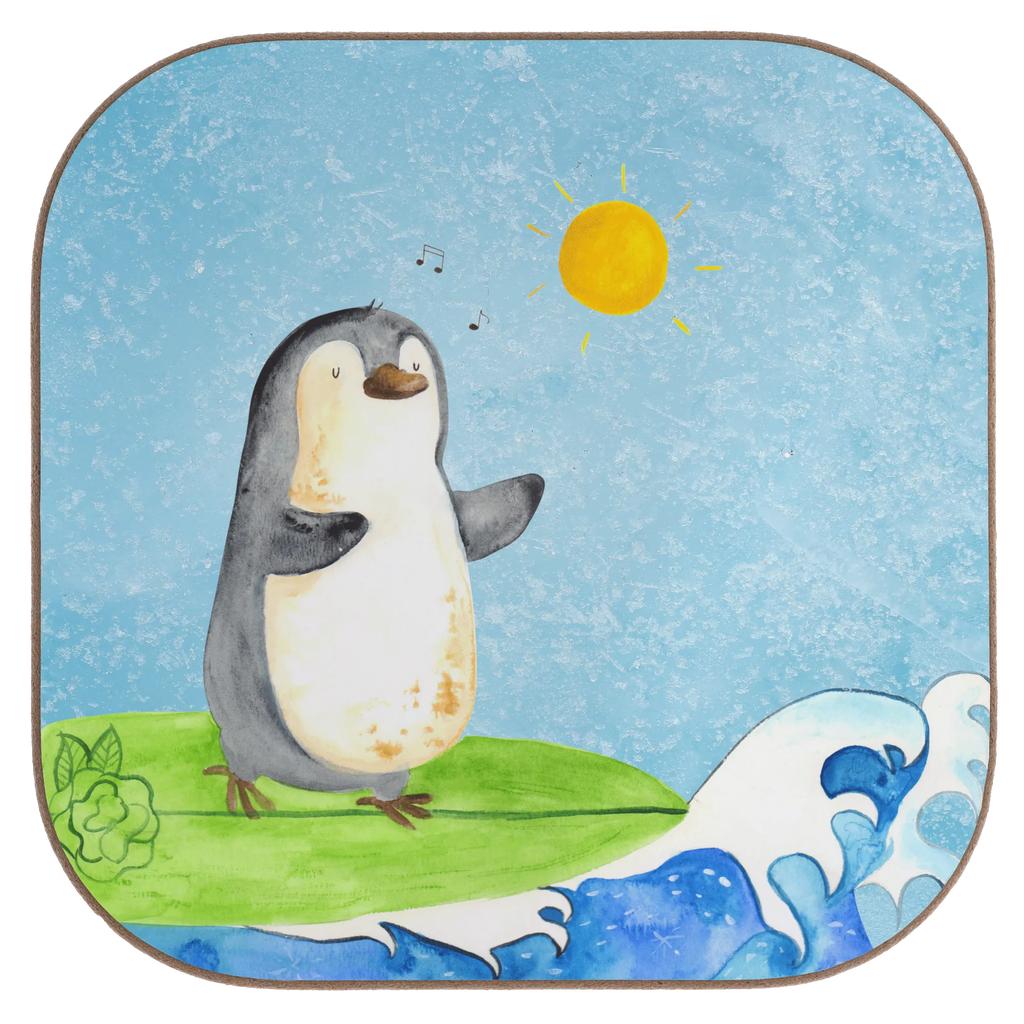 Square coaster Penguin surfer presents, Coasters, party, gifts, gift, breakfast, glass coasters, Penguin, North Pole, Winter, Penguins, waves, Portugal, wave riding, Hawaii, surfing, holidays, surfers, penguins