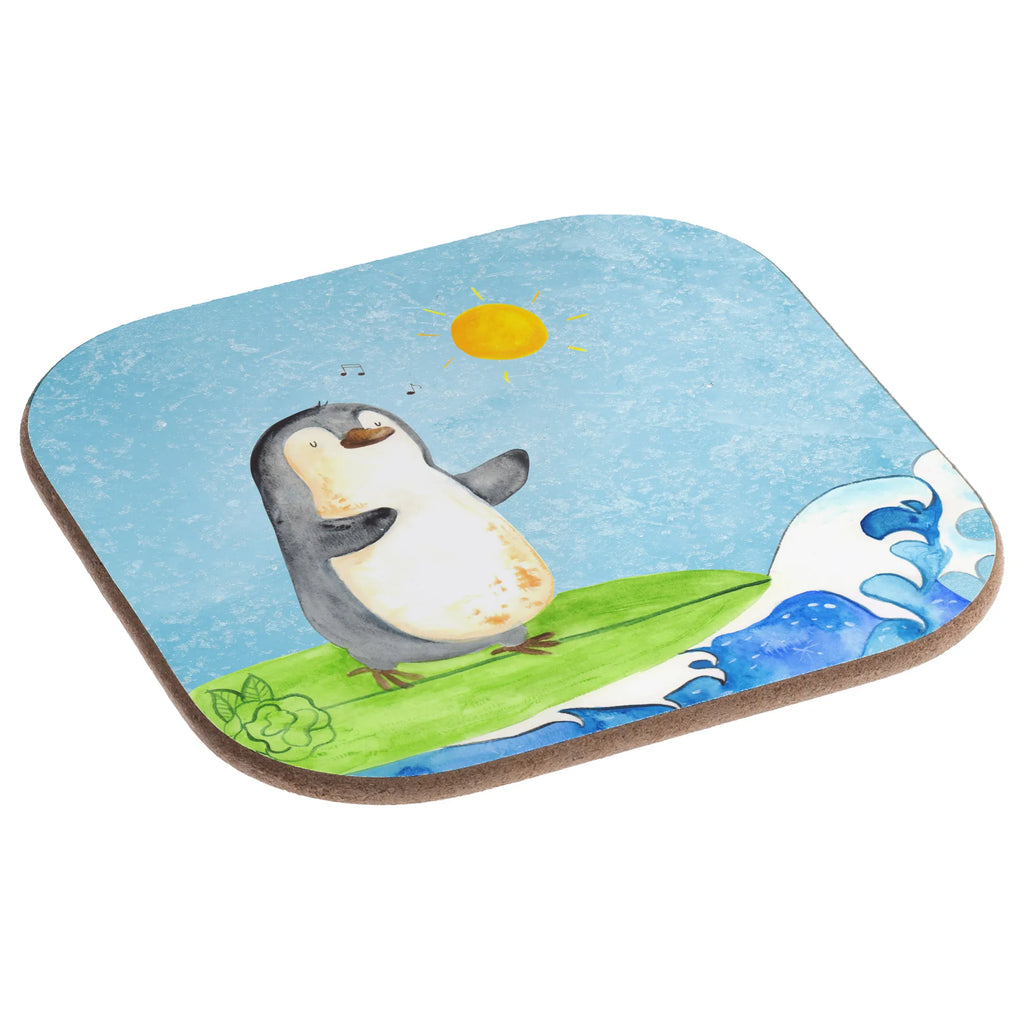 Square coaster Penguin surfer presents, Coasters, party, gifts, gift, breakfast, glass coasters, Penguin, North Pole, Winter, Penguins, waves, Portugal, wave riding, Hawaii, surfing, holidays, surfers, penguins