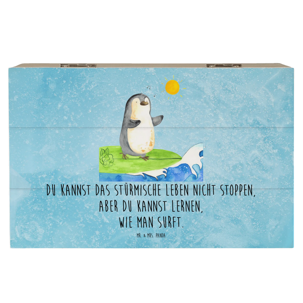 Holzkiste Pinguin Surfer Erinnerungskiste, Schatulle, Kiste, Dekokiste, Geschenkdose, Holzkiste, XXL, Geschenkbox, Schatzkiste, Truhe, Erinnerungsbox, Aufbewahrungsbox, Pinguin, Wellen reiten, Wellen, Pinguine, Hawaii, surfen, Surfer, Urlaub, Portugal