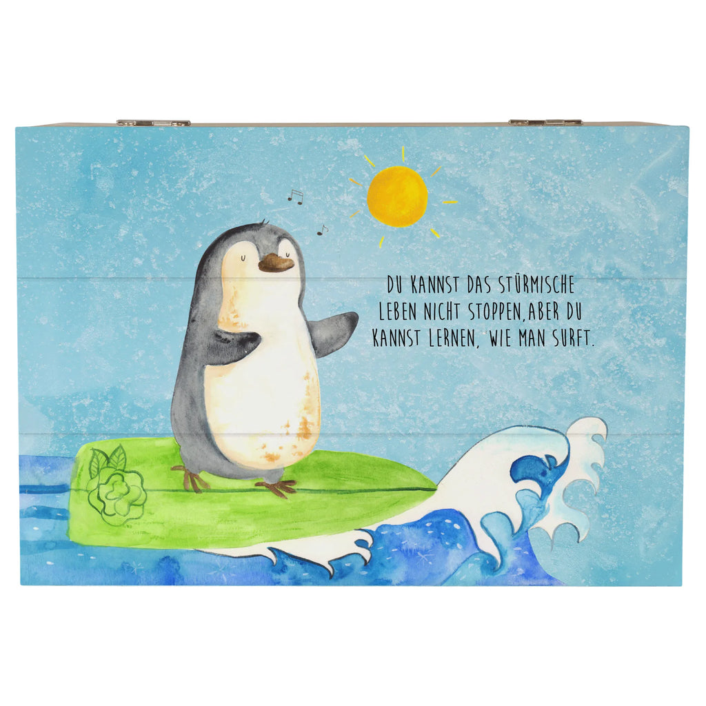 Holzkiste Pinguin Surfer Erinnerungskiste, Schatulle, Kiste, Dekokiste, Geschenkdose, Holzkiste, XXL, Geschenkbox, Schatzkiste, Truhe, Erinnerungsbox, Aufbewahrungsbox, Pinguin, Wellen reiten, Wellen, Pinguine, Hawaii, surfen, Surfer, Urlaub, Portugal