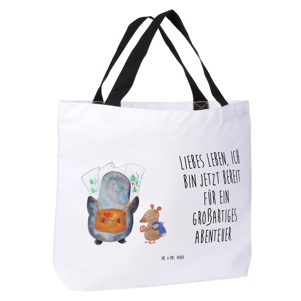 Shopper Pinguin & Maus Wanderer Schultertasche, Strandtasche, Einkaufstasche, Shopper, Tragebeutel, Schultasche, Schulbeutel, Freizeittasche, Beutel, XXL Tasche, Einkaufsbeutel, Alltagstasche, XL, Stofftasche, Tüte, Ausflug, Pinguin, Pinguine, Wanderlust, Roadtrip, Wandern, Abenteurer, Abenteuer