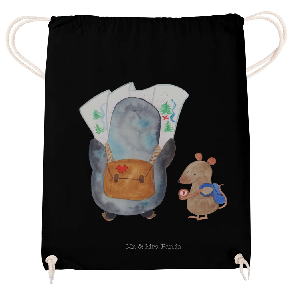 Drawstring bag Penguin & Mouse Hiker jute bag, gym bag, sports bag, bag, hipster, carrier bag, Penguin, North Pole, Winter, Penguins, road trip, penguins, excursion, penguin, adventure, wanderlust, adventurer, hiking