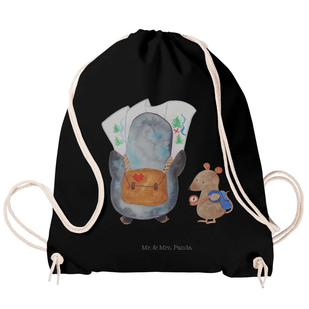 Drawstring bag Penguin & Mouse Hiker jute bag, gym bag, sports bag, bag, hipster, carrier bag, Penguin, North Pole, Winter, Penguins, road trip, penguins, excursion, penguin, adventure, wanderlust, adventurer, hiking