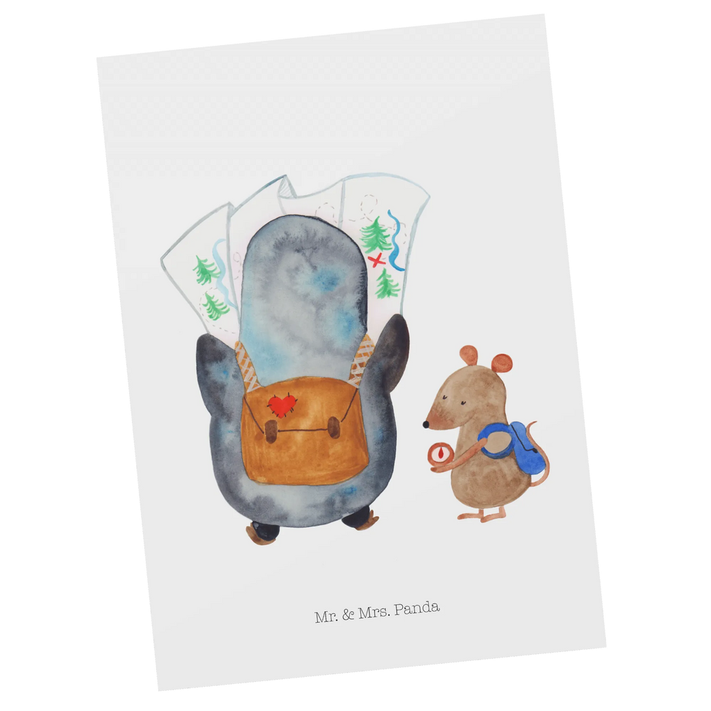 Pocztówka Pingwin i Mysz Wędrowcy Motivkarte, bildkarte, kunstkarte, Postkarten, einzelkarte, Fotokarte, Postkarte, Ansichtskarten, Designkarte, spruchkarte, Grußkarte, Ansichtskarte, Kunstkarten, Pinguin, Abenteuer, Ausflug, Abenteurer, Wanderlust, Pinguine, Wandern, Roadtrip