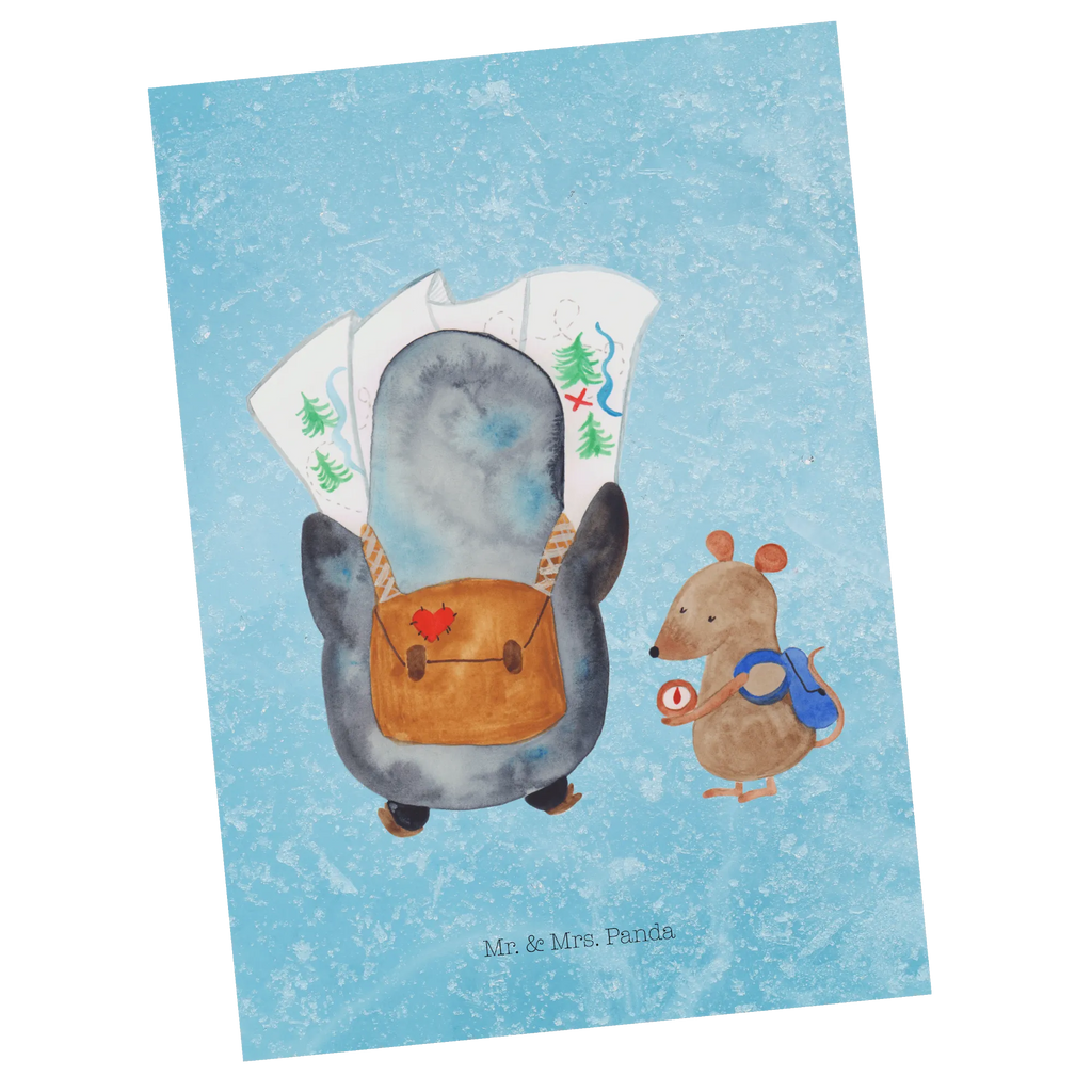 Pocztówka Pingwin i Mysz Wędrowcy Motivkarte, bildkarte, kunstkarte, Postkarten, einzelkarte, Fotokarte, Postkarte, Ansichtskarten, Designkarte, spruchkarte, Grußkarte, Ansichtskarte, Kunstkarten, Pinguin, Abenteuer, Ausflug, Abenteurer, Wanderlust, Pinguine, Wandern, Roadtrip