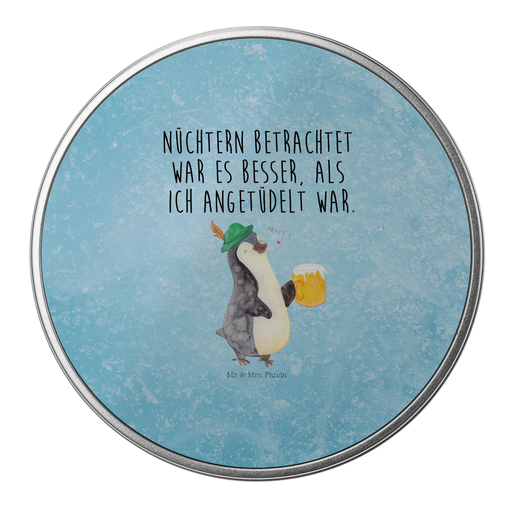 okrągła puszka z blachy pingwin piwo Pinguin
