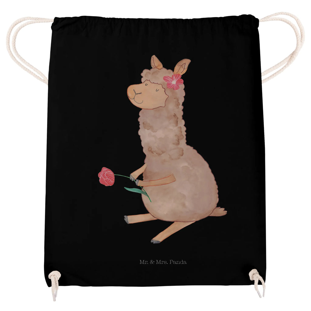 Drawstring bag alpaca flower sports bag, hipster, carrier bag, gym bag, jute bag, bag, alpaca, llama, pako, camel, Peru, animal, favourite animal, flower, Alpaca, llamas