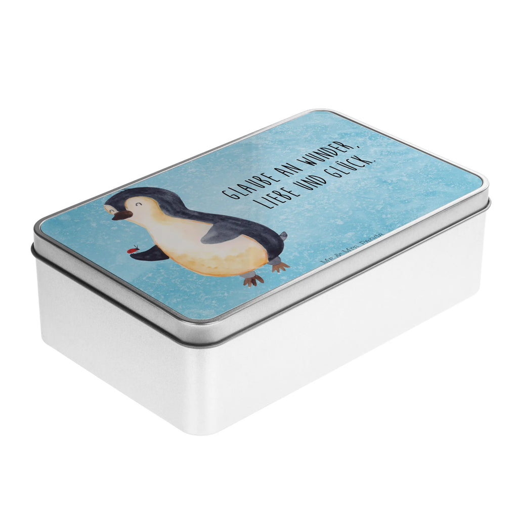 Metal tin Penguin ladybug storage box, Tin can, metal box, lunch box, cookie tin, lock-up box, storage tin, container, tin box, aluminium tin, tins, Penguin, North Pole, Winter, Penguins, love, ladybird, joy of life, penguins, happiness, wonder, joy
