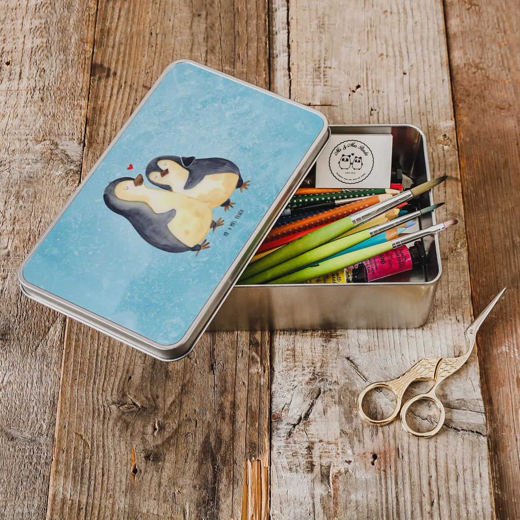 Metal tin Penguin embrace storage box, lunch box, cookie tin, aluminium tin, metal box, container, lock-up box, tin box, Tin can, storage tin, tins, Penguin, North Pole, Winter, Penguins, wedding, love gift, anniversary, lovers, wedding gift, love, wedding day, penguin, proof of love, engagement