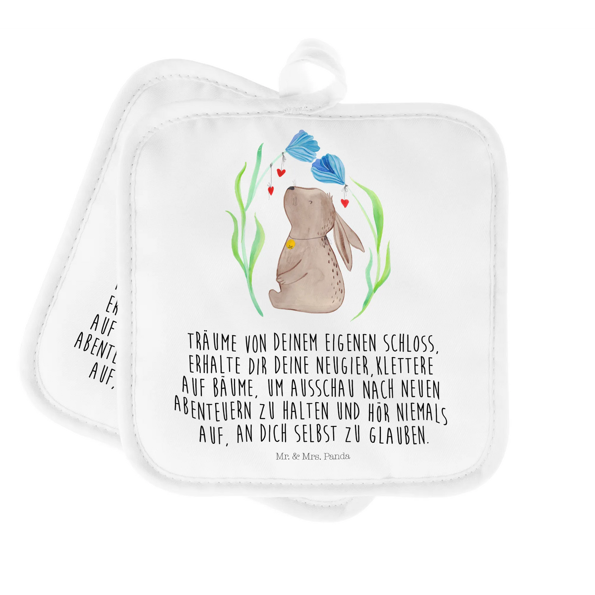 Pot holder Hare flower set, cooking, oven glove, baking, gloves, oven cloth set, kitchen, potholders, oven mitts, Easter, Easter bunny, birthday, hope, dreams, pregnancy, baptism, birth, child, first child, christening gift, child's birthday, Bunny, rabbit
