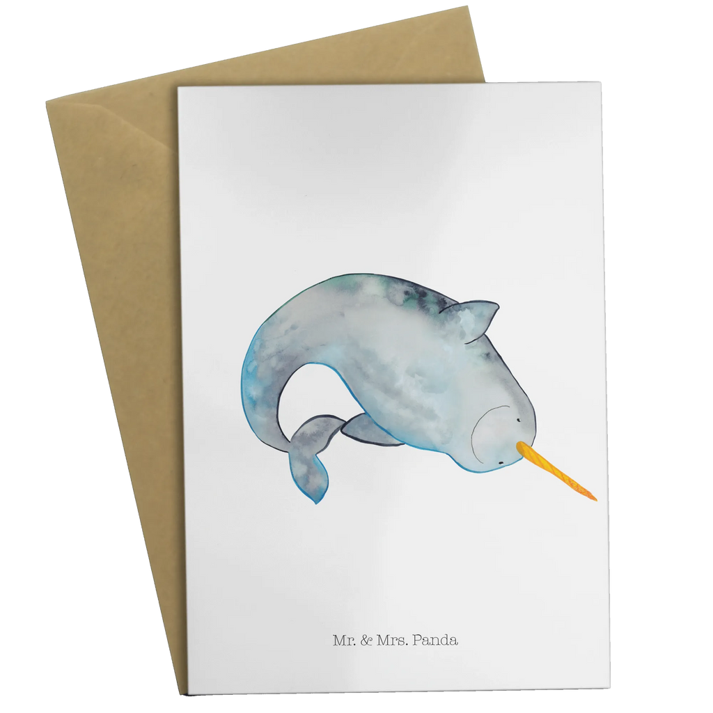 Greetings card Narwhal Ansichtskarten, Hochzeitskarte, Glückwunschkarte, Geburtstagskarte, Klappkarte, Einladungskarte, Karte, Grußkarte, Meerestiere, Meer, Urlaub, Junggesellin, Hausfrau, aufräumen, Wal, Putzen, Kinderzimmer, Narwal