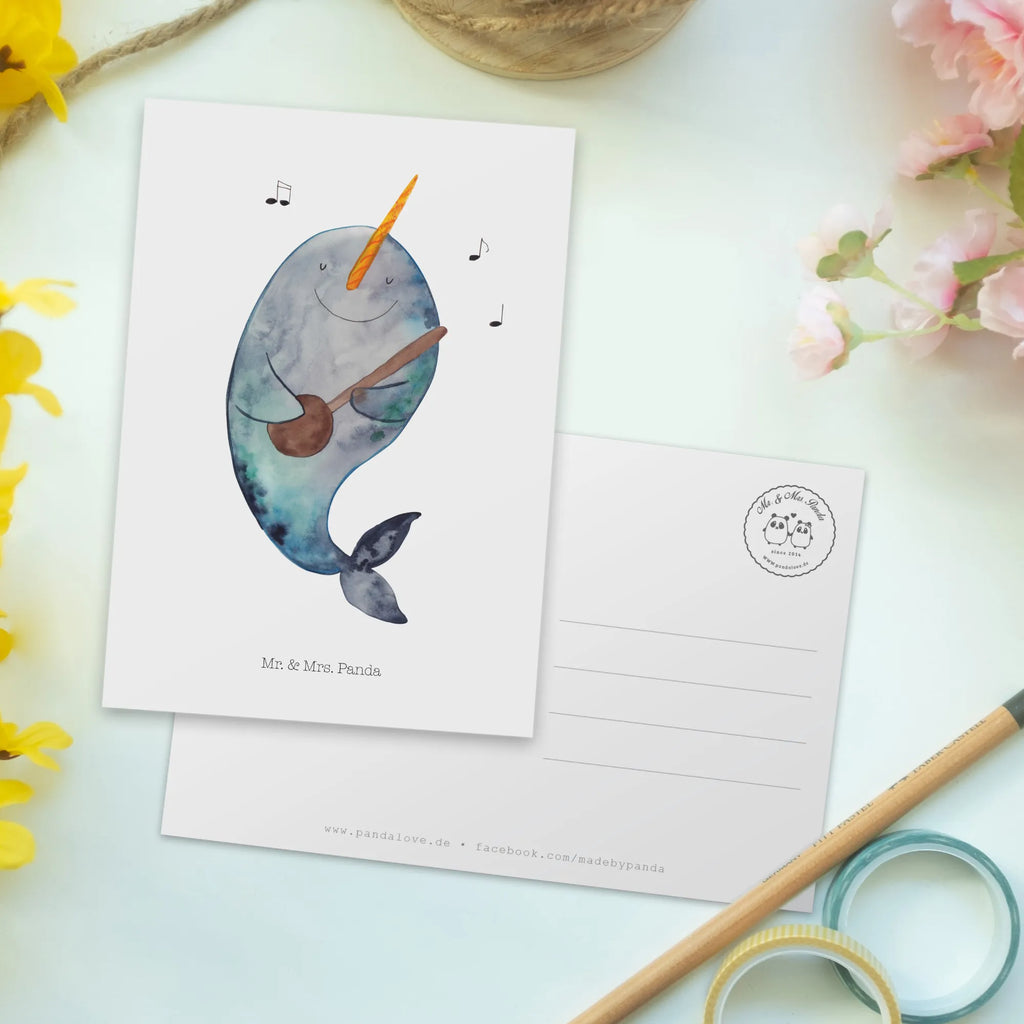 Pocztówka narwal Gitara Ansichtskarte, Postkarte, Motivkarte, einzelkarte, spruchkarte, bildkarte, Postkarten, Kunstkarten, Ansichtskarten, Designkarte, Grußkarte, Fotokarte, kunstkarte, Urlaub, Meerestiere, Meer, Narwal, Problemlösung, Wal, Probleme, Tanzen, Gespräche, Gitarre, Frust