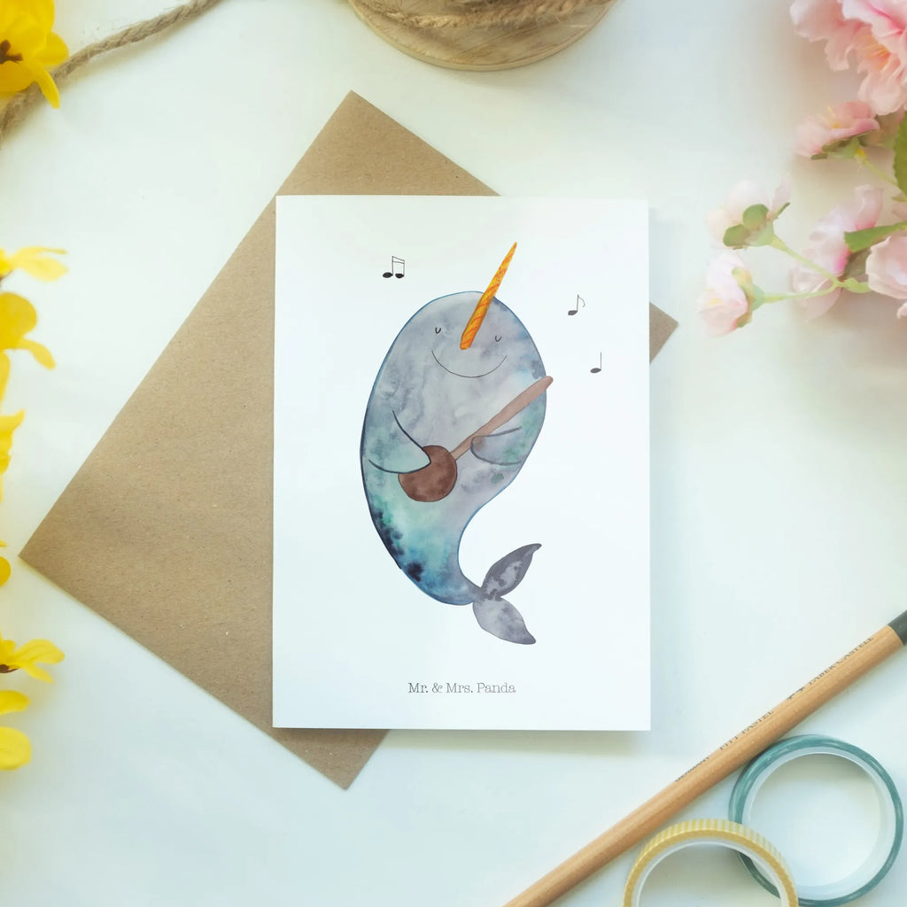 Greetings card narwhal guitar Grußkarten, kommunionskarte, glückwunschkarten, Grußkarte, firmungskarte, osterkarte, hochzeitskarten, spruchkarte, dankeskarten, Glückwunschkarte, Klappkarte, jubiläumskarte, valentinstagskarte, einladungskarten, weihnachtskarten, Motivkarte, neujahrskarte, osterkarten, Beileidskarte, abiturkarte, genesungskarte, babykarte, vatertagskarte, Meerestiere, Urlaub, Meer, Gespräche, Frust, Probleme, Tanzen, Problemlösung, Wal, Gitarre, Narwal