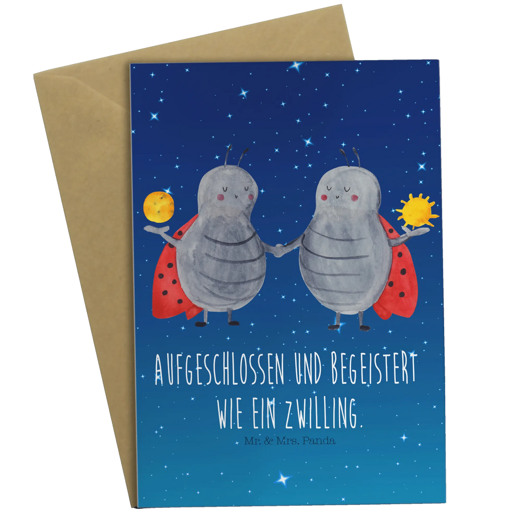 Greetings card Star sign twin greeting card, invitation card, wedding card, folding card, birthday card, constellations, birthdays, astrology, zodiac, date of birth, month of birth, ladybird, gift june, gift may, birthday may, twin gift, lucky beetle, twins, twin sister, twin zodiac sign, twin brother