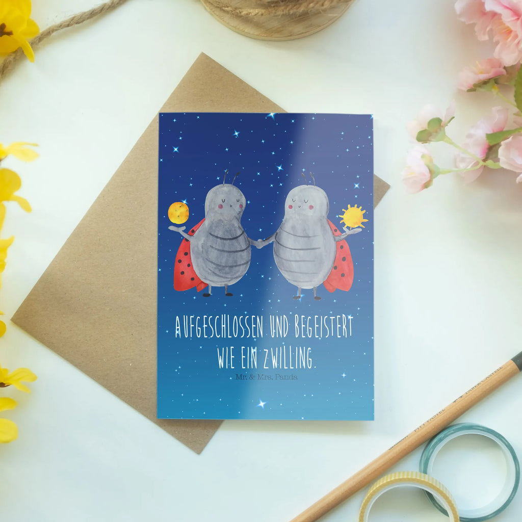 Greetings card Star sign twin greeting card, invitation card, wedding card, folding card, birthday card, constellations, birthdays, astrology, zodiac, date of birth, month of birth, ladybird, gift june, gift may, birthday may, twin gift, lucky beetle, twins, twin sister, twin zodiac sign, twin brother