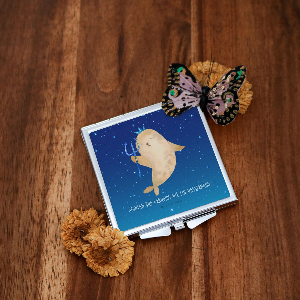 Handbag mirror Star sign Aquarius mirror, handbag, square, make up, make-up mirror, silver, constellations, birthdays, astrology, zodiac, date of birth, month of birth, aquarius zodiac sign, nix, merman, aquarius gift, birthday february, gift january, birthday january, sea gift, gift february