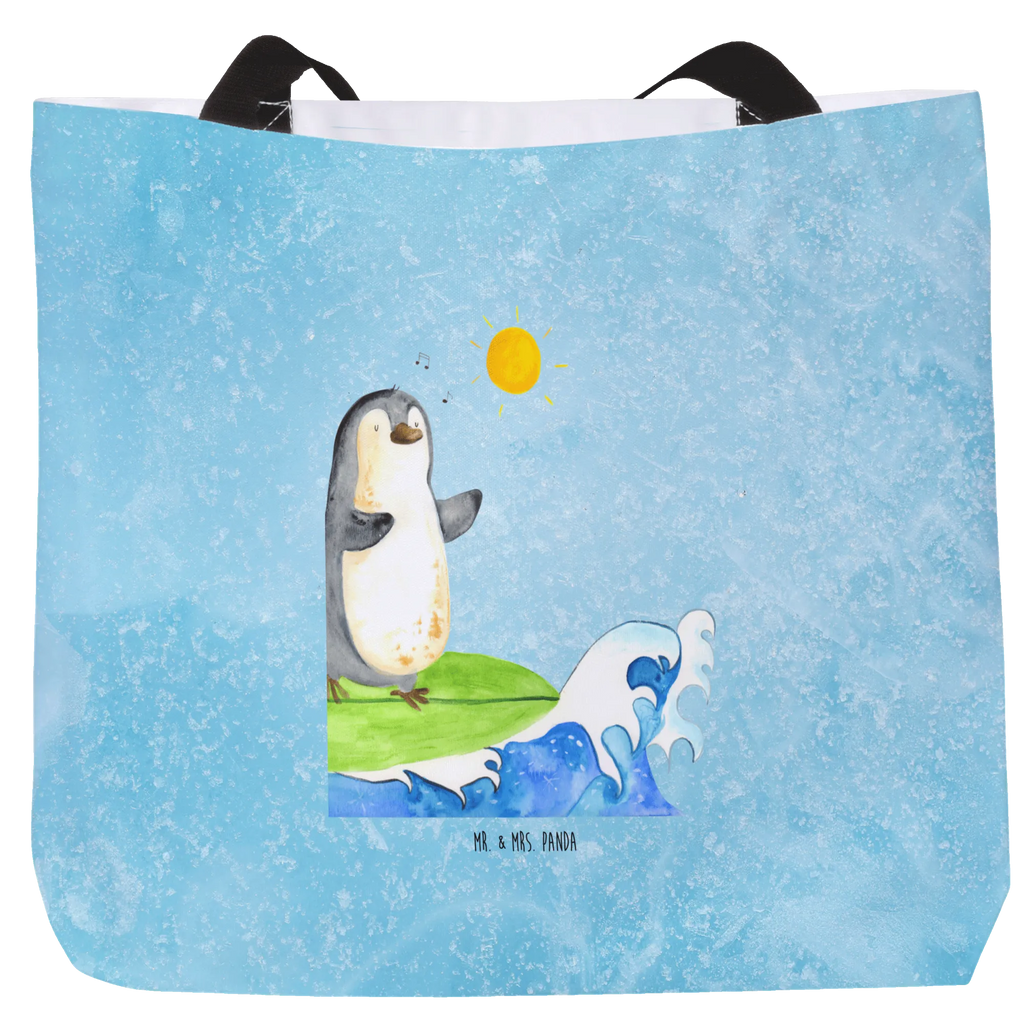Shopper Pinguin Surfer Schultasche, Tragebeutel, Beutel, Strandtasche, Shopper, Tasche, Alltagstasche, Freizeittasche, Einkaufsbeutel, Schulbeutel, Einkaufstasche, Pinguin, Urlaub, Surfer, Wellen reiten, surfen, Wellen, Hawaii, Portugal, Pinguine
