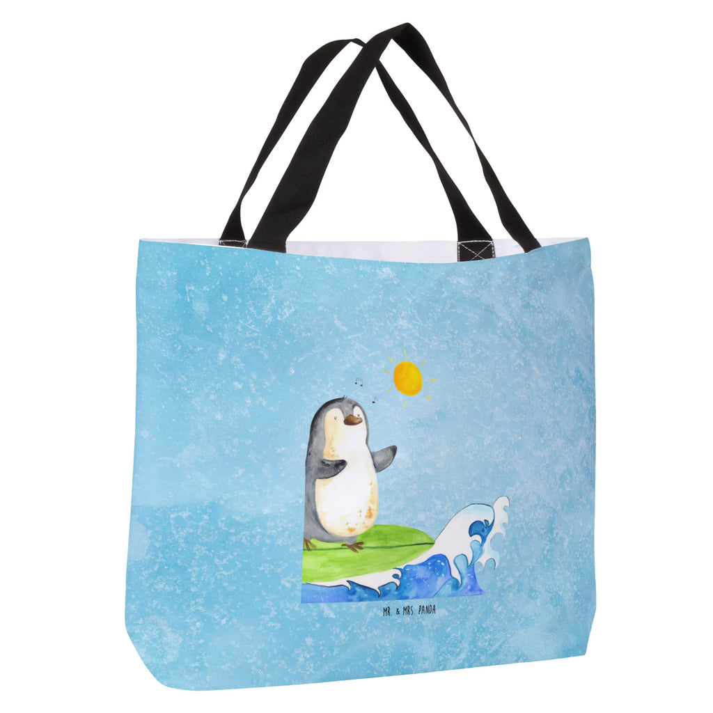 Shopper Pinguin Surfer Schultasche, Tragebeutel, Beutel, Strandtasche, Shopper, Tasche, Alltagstasche, Freizeittasche, Einkaufsbeutel, Schulbeutel, Einkaufstasche, Pinguin, Urlaub, Surfer, Wellen reiten, surfen, Wellen, Hawaii, Portugal, Pinguine