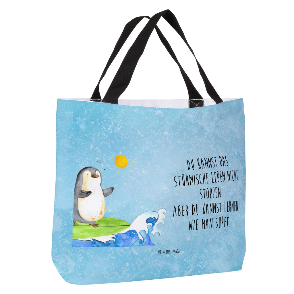 Shopper Pinguin Surfer Schultasche, Tragebeutel, Beutel, Strandtasche, Shopper, Tasche, Alltagstasche, Freizeittasche, Einkaufsbeutel, Schulbeutel, Einkaufstasche, Pinguin, Urlaub, Surfer, Wellen reiten, surfen, Wellen, Hawaii, Portugal, Pinguine