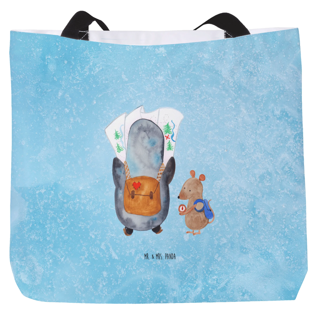 Shopper Pinguin & Maus Wanderer Schultertasche, Strandtasche, Einkaufstasche, Shopper, Tragebeutel, Schultasche, Schulbeutel, Freizeittasche, Beutel, XXL Tasche, Einkaufsbeutel, Alltagstasche, XL, Stofftasche, Tüte, Ausflug, Pinguin, Pinguine, Wanderlust, Roadtrip, Wandern, Abenteurer, Abenteuer