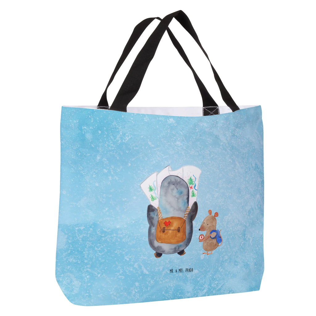Shopper Pinguin & Maus Wanderer Schultertasche, Strandtasche, Einkaufstasche, Shopper, Tragebeutel, Schultasche, Schulbeutel, Freizeittasche, Beutel, XXL Tasche, Einkaufsbeutel, Alltagstasche, XL, Stofftasche, Tüte, Ausflug, Pinguin, Pinguine, Wanderlust, Roadtrip, Wandern, Abenteurer, Abenteuer