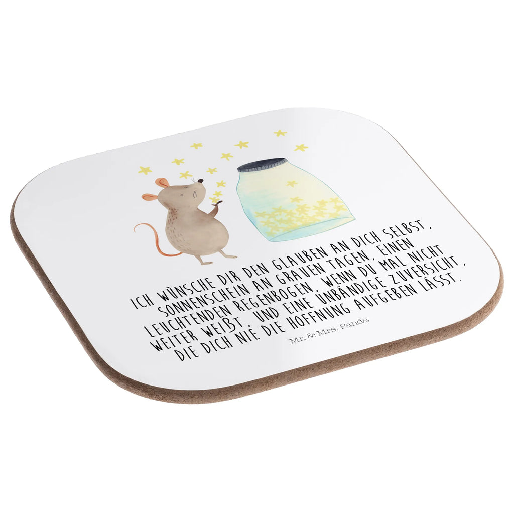 Square coaster Mouse Stars Coasters, gifts, gift, breakfast, presents, glass coasters, party, small animals, cute, funny, cute animal motives, hand drawn, small world, funny sayings, good mood, happy, gift ideas, special gifts, animal lover, card, baptism, hope, Mouse, stars, dreams, wish, birthday, first child, birth, pregnancy, child birthday, child, baptism gift