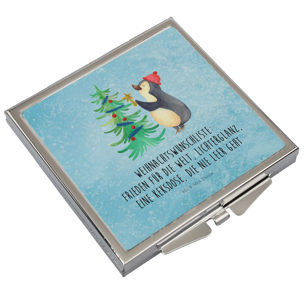 Kwadratowe lusterko do torebki Pingwin choinka Zima, Boże Narodzenie, dekoracje świąteczne, Mikołaj, Adwent, Wigilia, zimowy motyw