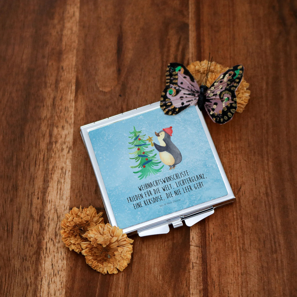 Kwadratowe lusterko do torebki Pingwin choinka Zima, Boże Narodzenie, dekoracje świąteczne, Mikołaj, Adwent, Wigilia, zimowy motyw