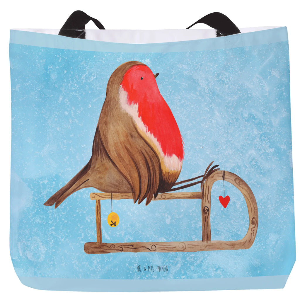Shopper Rotkehlchen Schlitten Schultasche, Schulbeutel, Einkaufstasche, Alltagstasche, Freizeittasche, Shopper, Strandtasche, Tasche, Einkaufsbeutel, Tragebeutel, Beutel, Winter, Weihnachten, Weihnachtsdeko, Nikolaus, Advent, Heiligabend, Wintermotiv, Vogel, Schlitten