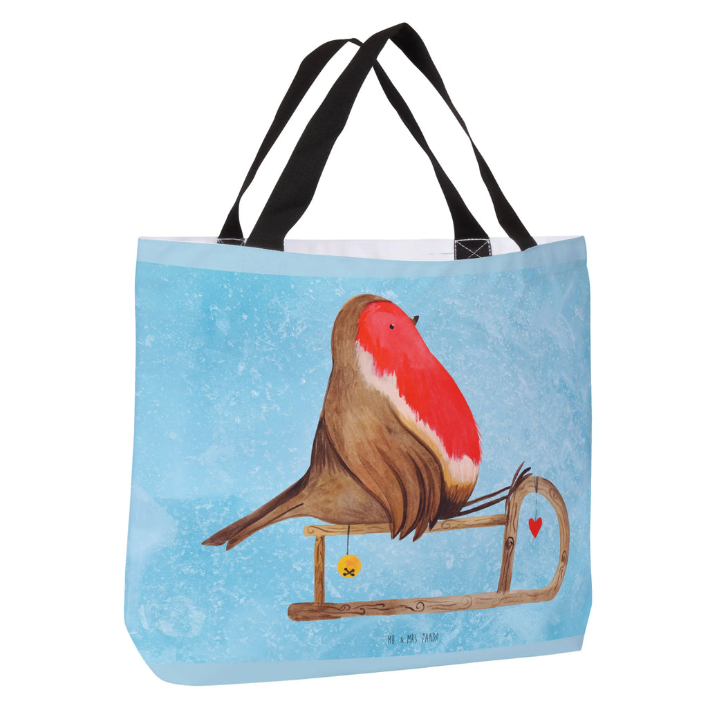 Shopper Rotkehlchen Schlitten Schultasche, Schulbeutel, Einkaufstasche, Alltagstasche, Freizeittasche, Shopper, Strandtasche, Tasche, Einkaufsbeutel, Tragebeutel, Beutel, Winter, Weihnachten, Weihnachtsdeko, Nikolaus, Advent, Heiligabend, Wintermotiv, Vogel, Schlitten
