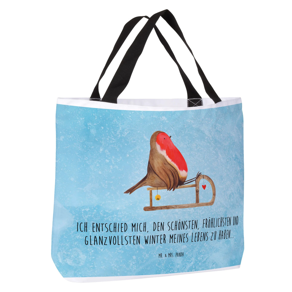 Shopper Rotkehlchen Schlitten Schultasche, Schulbeutel, Einkaufstasche, Alltagstasche, Freizeittasche, Shopper, Strandtasche, Tasche, Einkaufsbeutel, Tragebeutel, Beutel, Winter, Weihnachten, Weihnachtsdeko, Nikolaus, Advent, Heiligabend, Wintermotiv, Vogel, Schlitten