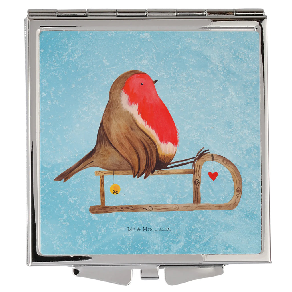 Kwadratowe lusterko do torebki rudzik sanki Zima, Boże Narodzenie, dekoracje świąteczne, Mikołaj, Adwent, Wigilia, zimowy motyw