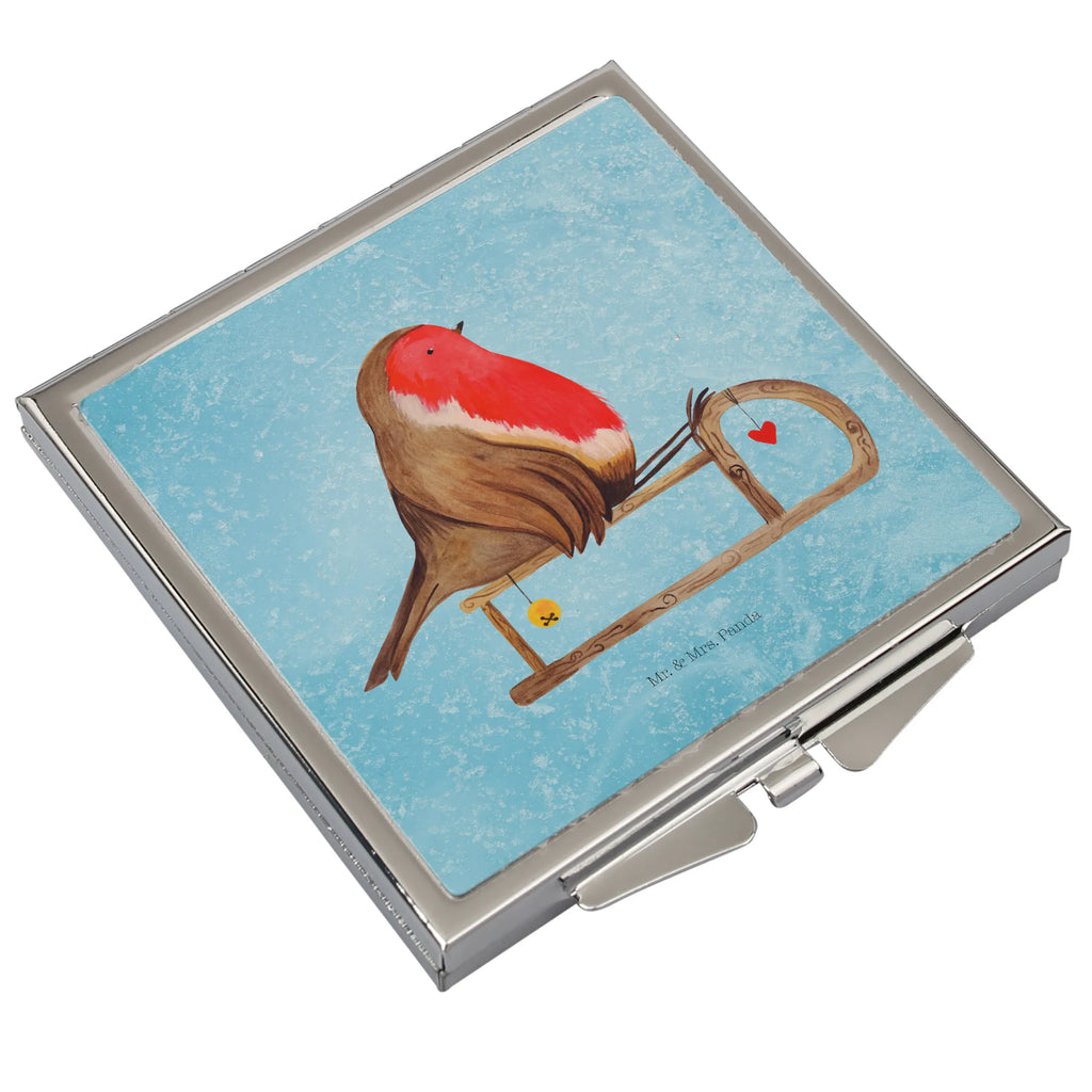 Kwadratowe lusterko do torebki rudzik sanki Zima, Boże Narodzenie, dekoracje świąteczne, Mikołaj, Adwent, Wigilia, zimowy motyw