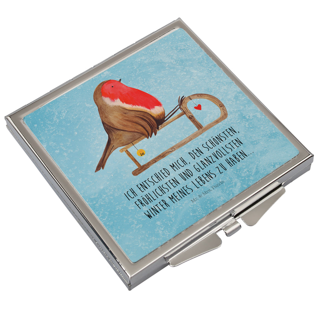 Kwadratowe lusterko do torebki rudzik sanki Zima, Boże Narodzenie, dekoracje świąteczne, Mikołaj, Adwent, Wigilia, zimowy motyw