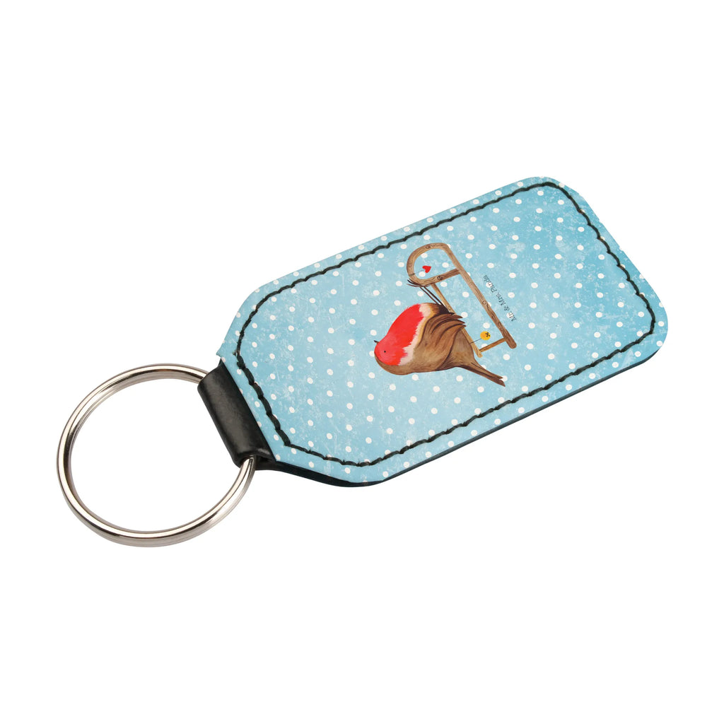 Rectangular key ring robin Sleds bag pendant, lucky charm, key ring, pendant, keychain, Winter, Christmas, Christmas time, snow, sleigh, bird