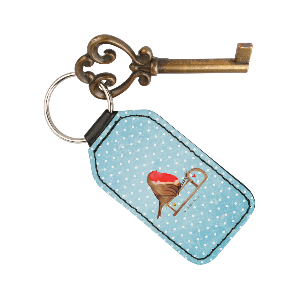 Rectangular key ring robin Sleds bag pendant, lucky charm, key ring, pendant, keychain, Winter, Christmas, Christmas time, snow, sleigh, bird