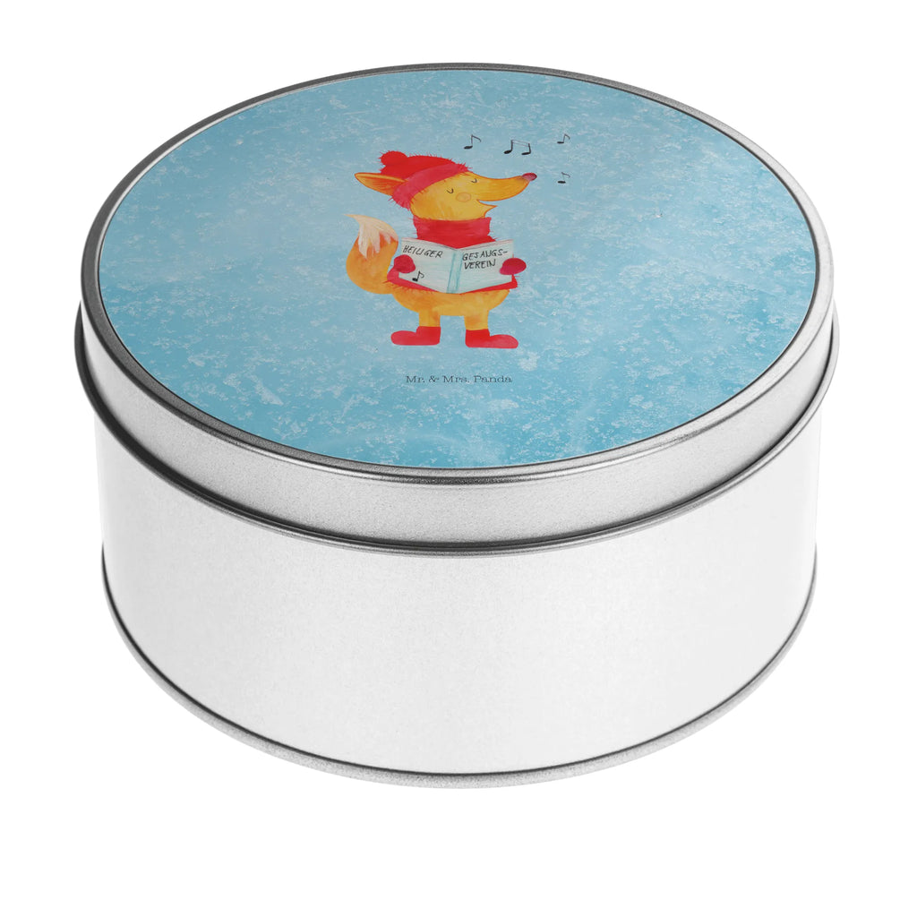 okrągła puszka z blachy lis Śpiewak Zima, Boże Narodzenie, dekoracje świąteczne, Mikołaj, Adwent, Wigilia, zimowy motyw