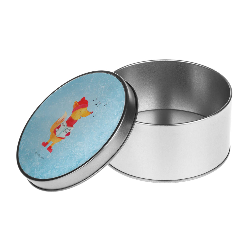 okrągła puszka z blachy lis Śpiewak Zima, Boże Narodzenie, dekoracje świąteczne, Mikołaj, Adwent, Wigilia, zimowy motyw