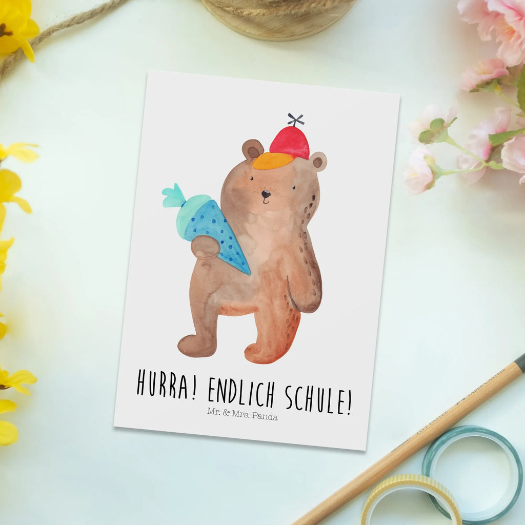 Postcard bear School cone letter, invitation card, gift card, card, Postcard, gift, invitation, paper, postcards, bear, teddy, teddy bear, cuddly toy, First day of school gift, School enrolment gift, Starting school, Bear motif, School gift, School bag, Primary school
