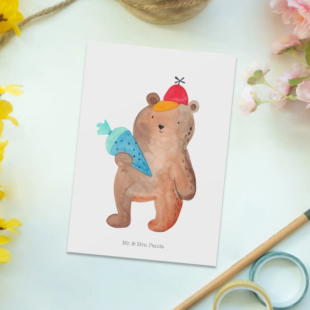 Postcard bear School cone letter, invitation card, gift card, card, Postcard, gift, invitation, paper, postcards, bear, teddy, teddy bear, cuddly toy, First day of school gift, School enrolment gift, Starting school, Bear motif, School gift, School bag, Primary school