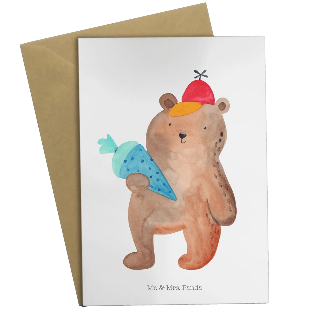 Kartka okolicznościowa Niedźwiedź Torebka szkolna Einladungskarte, Geburtstagskarte, Ansichtskarten, Grußkarte, Glückwunschkarte, Klappkarte, Karte, Hochzeitskarte, Bär, Teddy, Teddybär, Einschulung Geschenk, Schulanfang, Bär Motiv, Schultüte, Schule Geschenk, Erster Schultag Geschenk, Schulbeginn, Grundschule