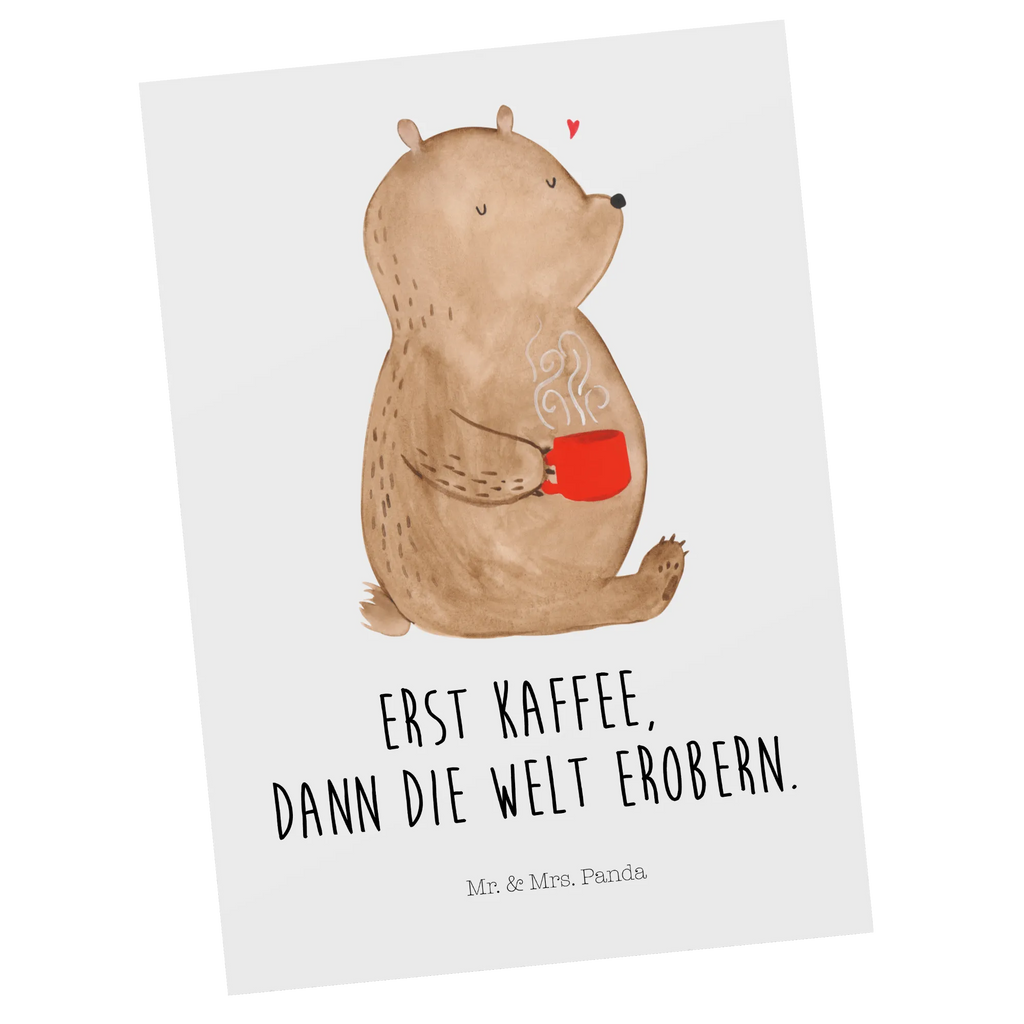 Postcard bear Coffee einzelkarte, Designkarte, Motivkarte, Ansichtskarte, Kunstkarten, Ansichtskarten, Grußkarte, Postkarte, Fotokarte, kunstkarte, Postkarten, spruchkarte, bildkarte, Teddy, Teddybär, Bär, Kaffee, Bären, Welt Retten, Welt Erobern, Morgenroutine, Coffee, Guten Morgen, Motivation