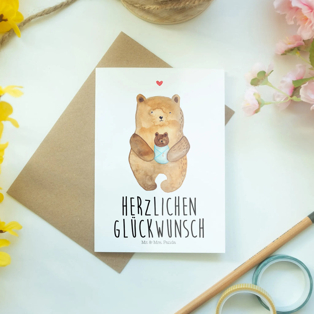 Greetings card bear infant wedding card, greeting card, invitation card, birthday card, folding card, bear, teddy, teddy bear, cuddly toy, baptism, birthday, birth, baby, nephew, grandchild, niece, parents, congratulations, baptized child, mother, grandson