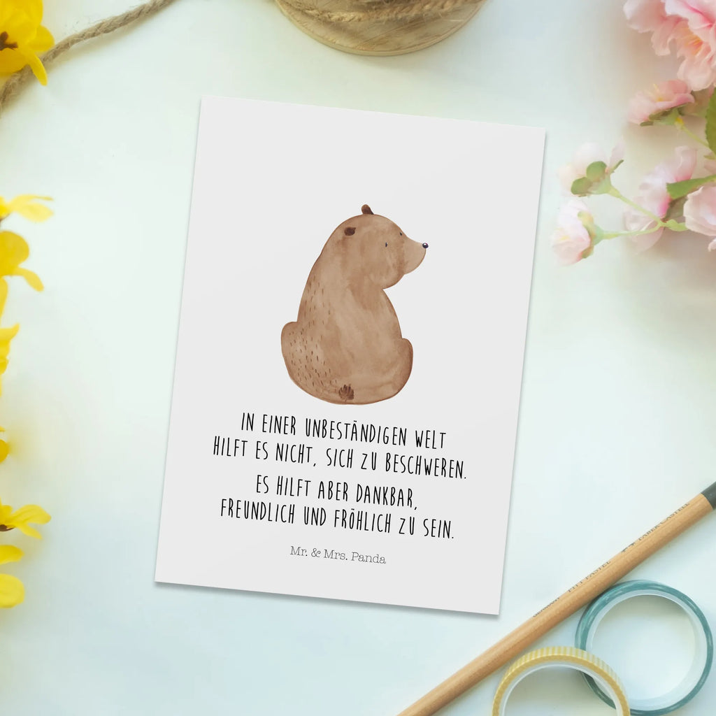 Postcard bear shoulder look card, letter, gift card, Postcard, gift, postcards, paper, invitation card, invitation, bear, teddy, teddy bear, cuddly toy, motivation, world view, bears, bear love, self-esteem, wisdom