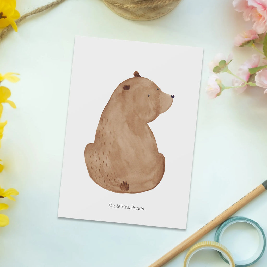 Postcard bear shoulder look card, letter, gift card, Postcard, gift, postcards, paper, invitation card, invitation, bear, teddy, teddy bear, cuddly toy, motivation, world view, bears, bear love, self-esteem, wisdom