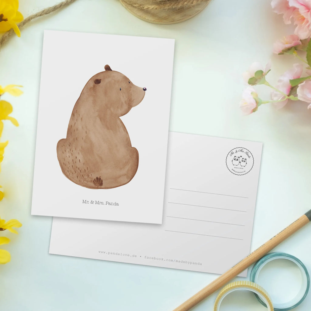 Postcard bear shoulder look card, letter, gift card, Postcard, gift, postcards, paper, invitation card, invitation, bear, teddy, teddy bear, cuddly toy, motivation, world view, bears, bear love, self-esteem, wisdom