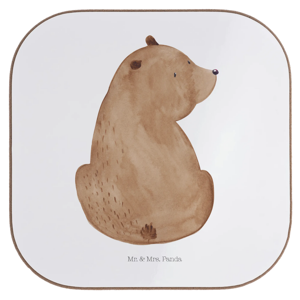 Square coaster bear shoulder look glass coasters, gift, gifts, party, Coasters, presents, breakfast, bear, teddy, teddy bear, cuddly toy, self-esteem, motivation, bear love, wisdom, bears, world view