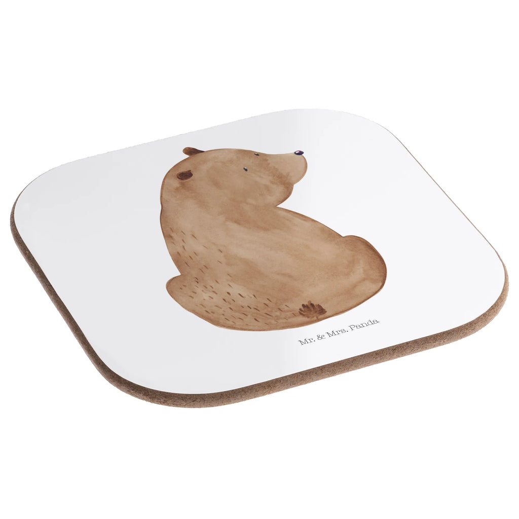 Square coaster bear shoulder look glass coasters, gift, gifts, party, Coasters, presents, breakfast, bear, teddy, teddy bear, cuddly toy, self-esteem, motivation, bear love, wisdom, bears, world view