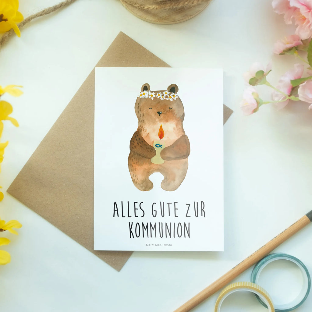 Greetings card bear communion genesungskarte, valentinstagskarte, jubiläumskarte, dankeskarten, Motivkarte, kommunionskarte, hochzeitskarten, Beileidskarte, weihnachtskarten, firmungskarte, Grußkarten, vatertagskarte, babykarte, glückwunschkarten, osterkarte, spruchkarte, Glückwunschkarte, neujahrskarte, abiturkarte, osterkarten, Klappkarte, Grußkarte, einladungskarten, Teddy, Bär, Teddybär, Kommunion, Taufkerze, Katholisch, Gottes Segen