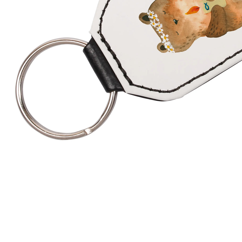 Rectangular key ring bear communion keychain, bag pendant, pendant, key ring, lucky charm, bear, teddy, teddy bear, cuddly toy, God's blessing, catholic, communion, baptismal candle